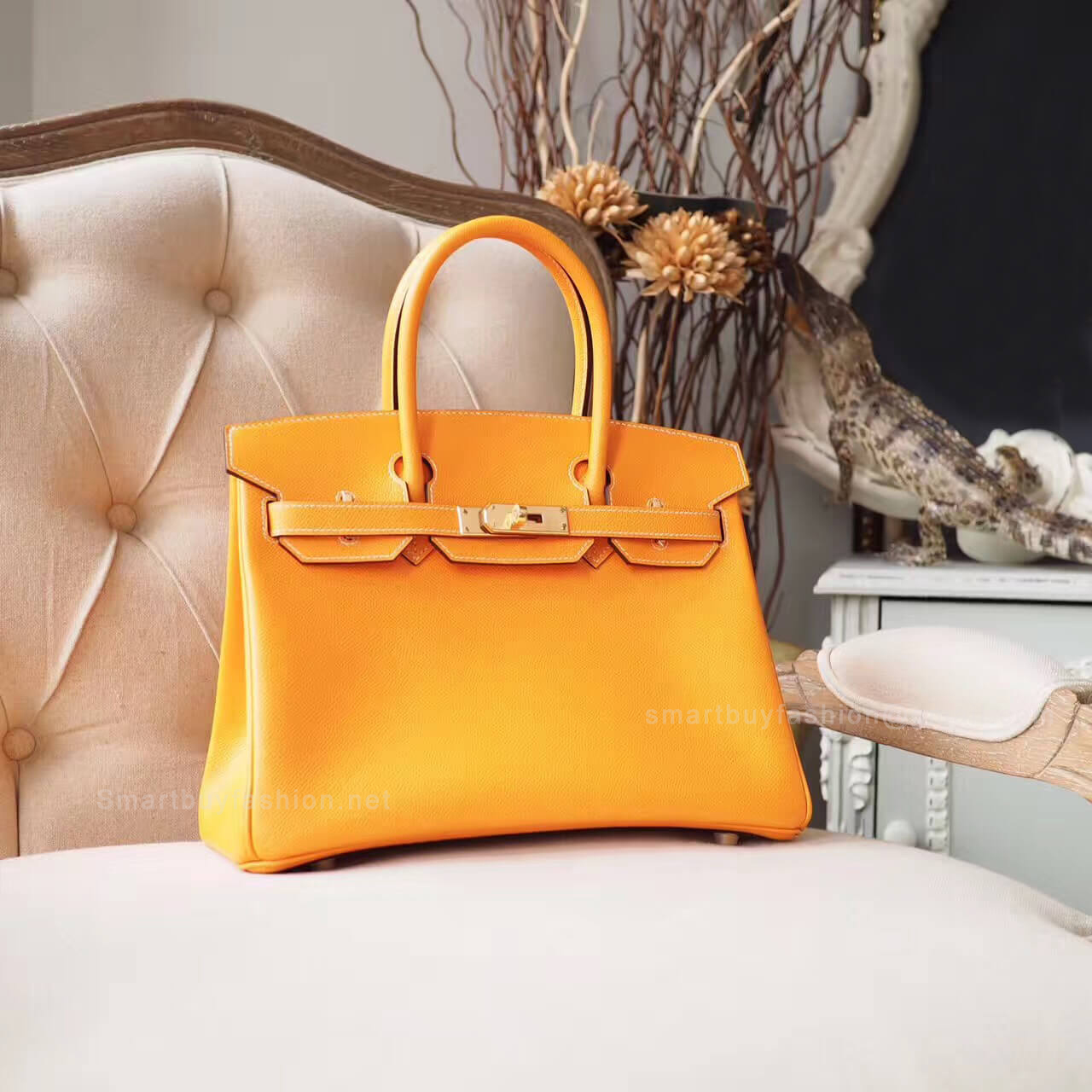 Hermes Birkin 30 Handbag in 9v Jaune and 9j Feu GHW